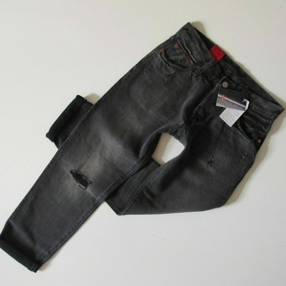 501 Ct Grey Selvedge Boyfriend Crop Jeans - Picture 1 of 4